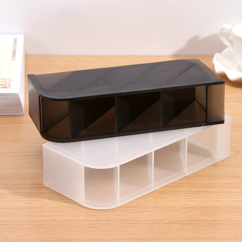 Multi-función 4 rejilla porta pluma de escritorio Oficina escuela almacenamiento caso claro blanco negro plástico caja escritorio pluma lápiz organizador 1PC