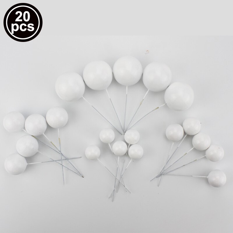 20pcs Golden Ball Cake Topper Happy Birthday Baby Baptism Cake Decoration Diy Cupcake Wedding Party Decoration Supplies: White  20pcs