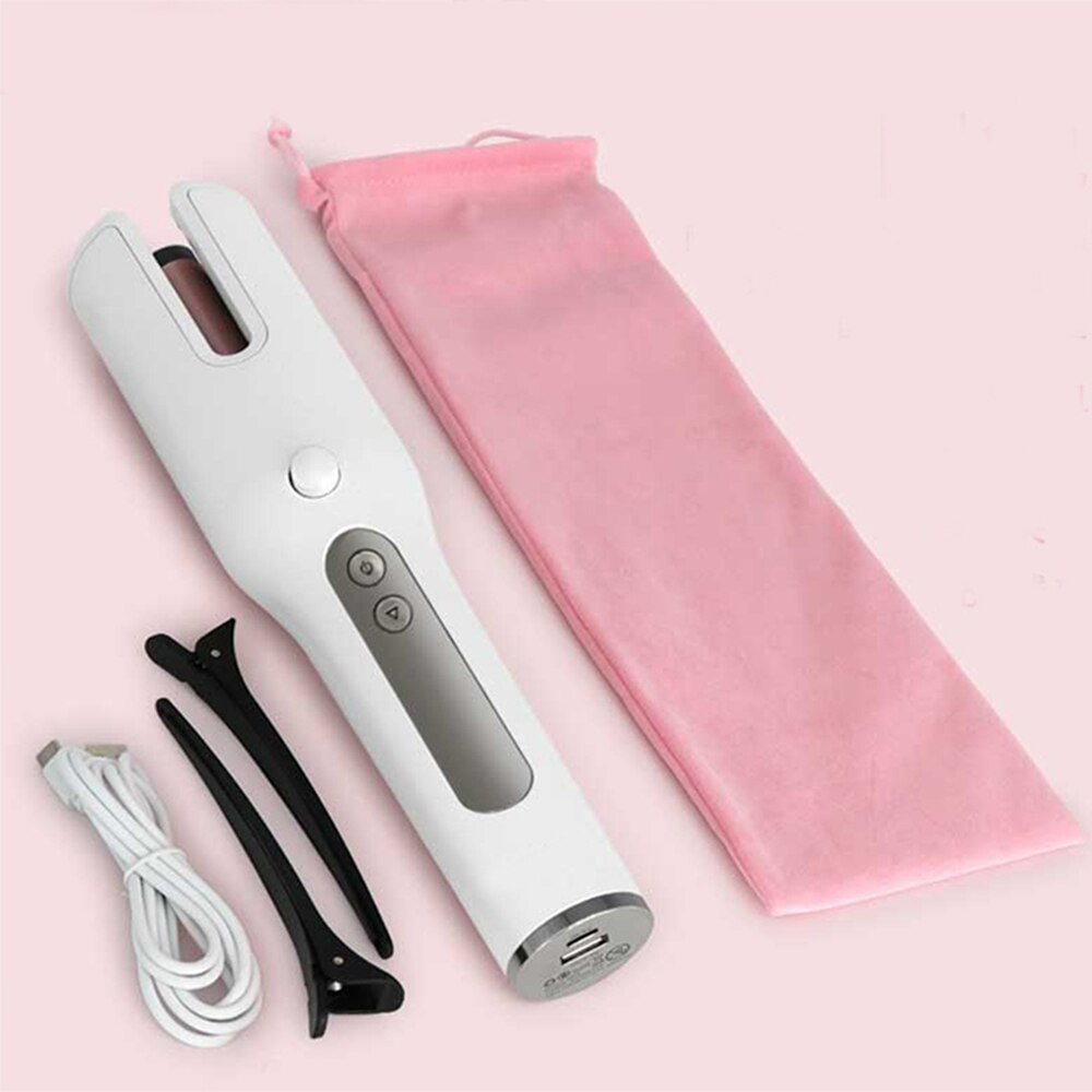 Trådløs krølltang trådløs automatisk hårkrøller strykejern lcd display usb oppladbar luftkrøller for krøller bølger keramisk krøll: Hvit
