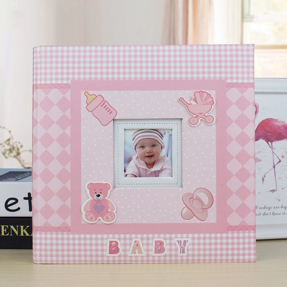 Baby tillväxt minnesalbum dagis examen vykort förvaring födelsedag 6- tum fotoalbum 200 ark: Rosa