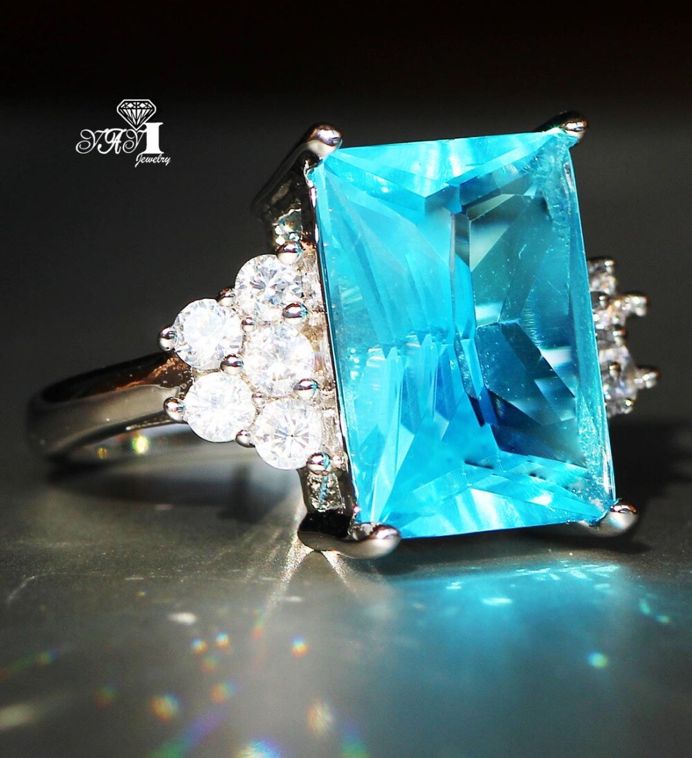 YaYI Schmuck Prinzessin schneiden 5,9 CT Meer blau Zirkon Silber Farbe Verlobungsringe hochzeit Partei Schellt