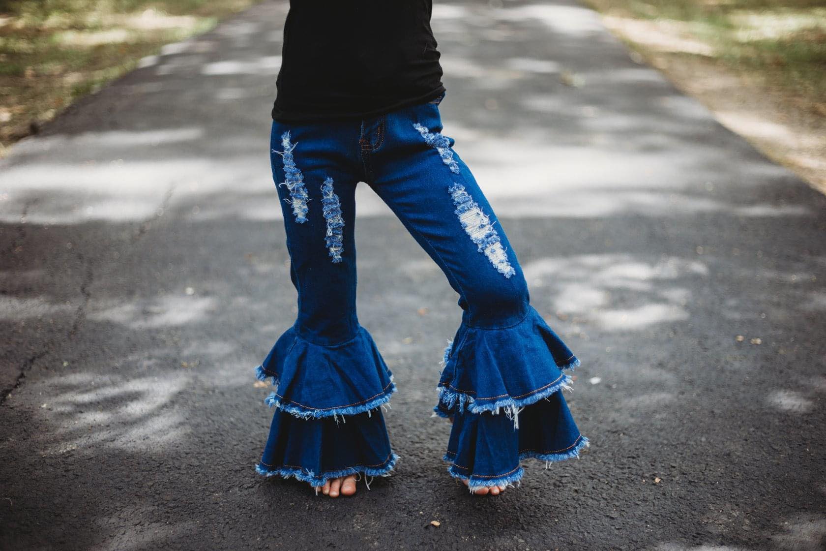 Babypige jeans med flæser