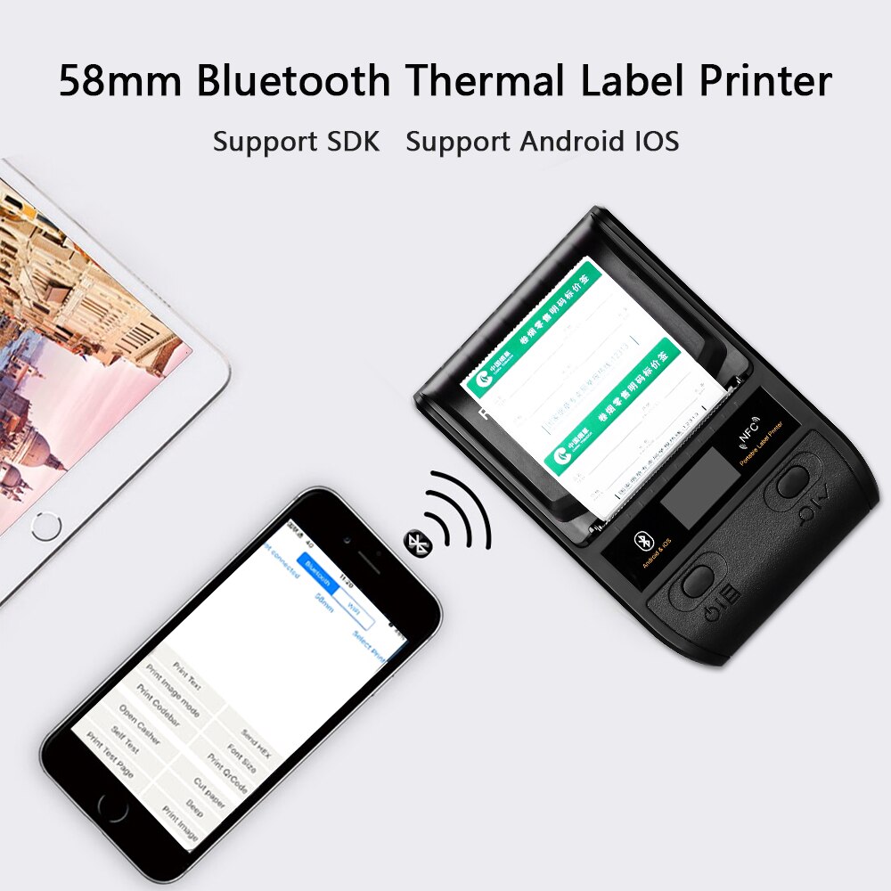 Mini Bluetooth Printer 58mm Wireless Thermal Printer Portable Receipt Machine USB Label Bill ESC POS IOS Android Label Printer