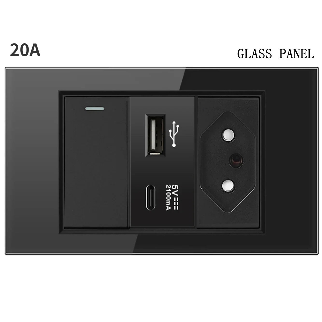 Melery 20A Brazil Wall Socket USB Type C Power Plug Pressure Switch Gold Glass Panel Position Jack Outlet Home Office Kitchen