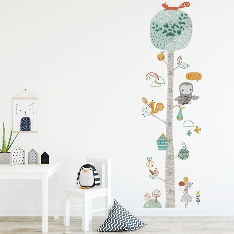DIY Forest Animal Trees Height Wall Sticker Decor Nordic Modern Children Height Measure Mural Decals Nursery Wallpaper