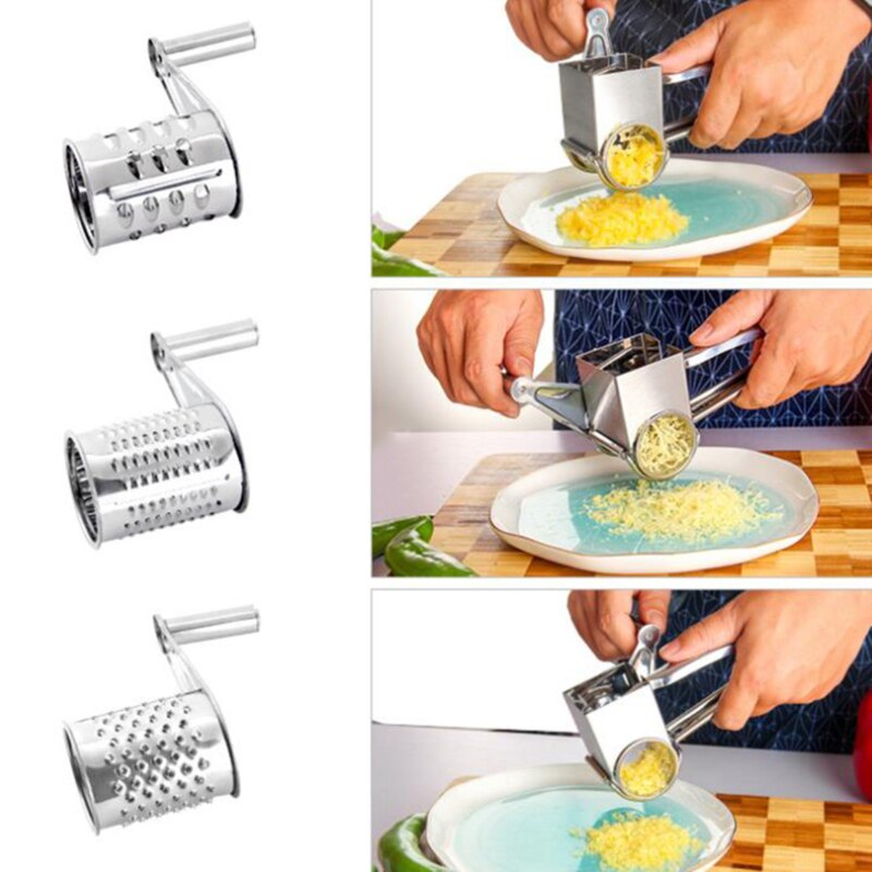 Silver Stainless Steel Cheese Hand-Cranked Rotary Chipper Chocolate Grater Sliced Shredded Kitchen Tools