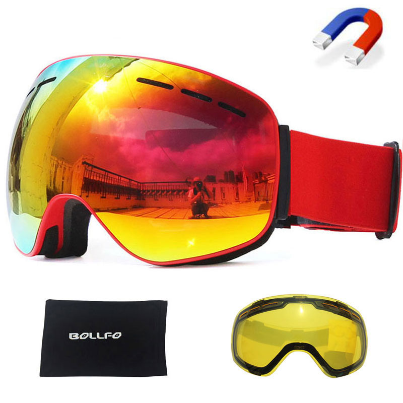 Mannen Vrouwen Ski Bril Met Magnetische Dubbele Lagen Lens Skiën Anti-Fog UV400 Snowboard Goggles Ski Bril Eyewear Opgeluisterd lens