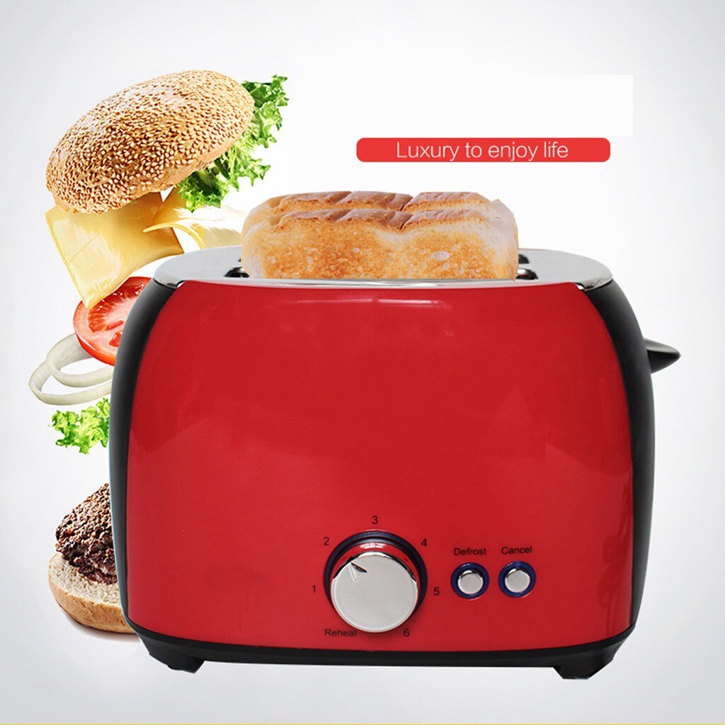 2 Slice Toaste Stainless Steel Toasters with Removable Crumb Tray for Bagels Keep Warm Defrost Slot Toaster: Red