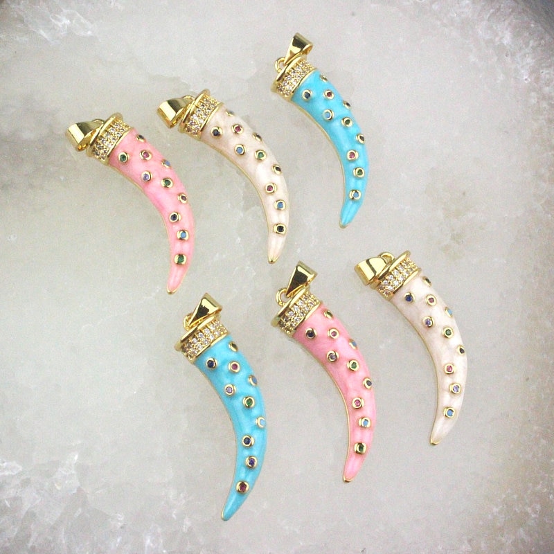30*8mm 10 teile/los bunte emaille mit cz anhänger, Horn bilden emaille charme, Armbinde/halskette schmuck zubehör