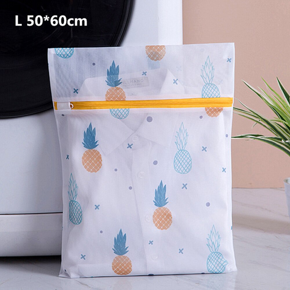 Pineapple Cactus Printing Zippered Mesh Laundry Bag Underwear Sock Washing Machine Polyester Washing Net Bag