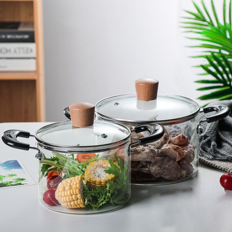 Soup Pot Health Pot Kitchen Fire Explosion Proof Transparent Glass Pot Double Handle High Borosilicate Glass Pot