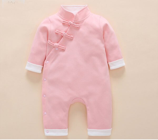 Ropa de algodón para niños traje de cuerpo del bebé es un traje tang de cuello alto de estilo chino: Rosa / 6 meses