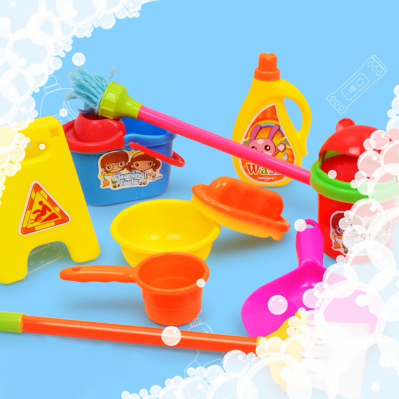 freundlicher Reinigung Spielzeug Simulation Mini Besen Mopp Kehrschaufel Fass freundlicher Haushalt Cosplay Kunststoff Werkzeug Pädagogisches Spielzeug H55B