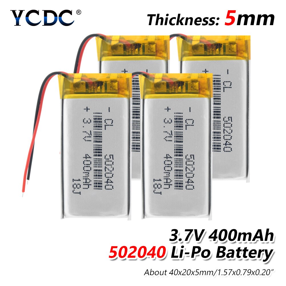 Oppladbare 3.7 v litiumpolymerbatterier 502040 400 mah med kretskort til  mp3 mp4 mp5 gps psp e-bok elektrisk leketøy-ledet lys: 4 stk