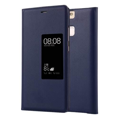 Luxury PU Leather Flip Case For Huawei P9 Plus Original Style View Window Cover for P8 Business Mobile Phone Smart Flip Case: For HUAWEI P9 / blue