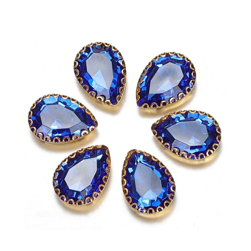 50 pçs 14x19mm gota forma cristal strass cabochon contas bezel remendo para diy jóias fazendo acessório artesanato artesanal material: Blue