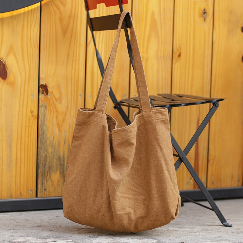Grote Size Canvas Handtas Eenvoudig Katoen Stof Grote Capaciteit Tote Bag Voor Vrouwen Unisex Herbruikbare Boodschappentas Shopper Hobo: Bruin