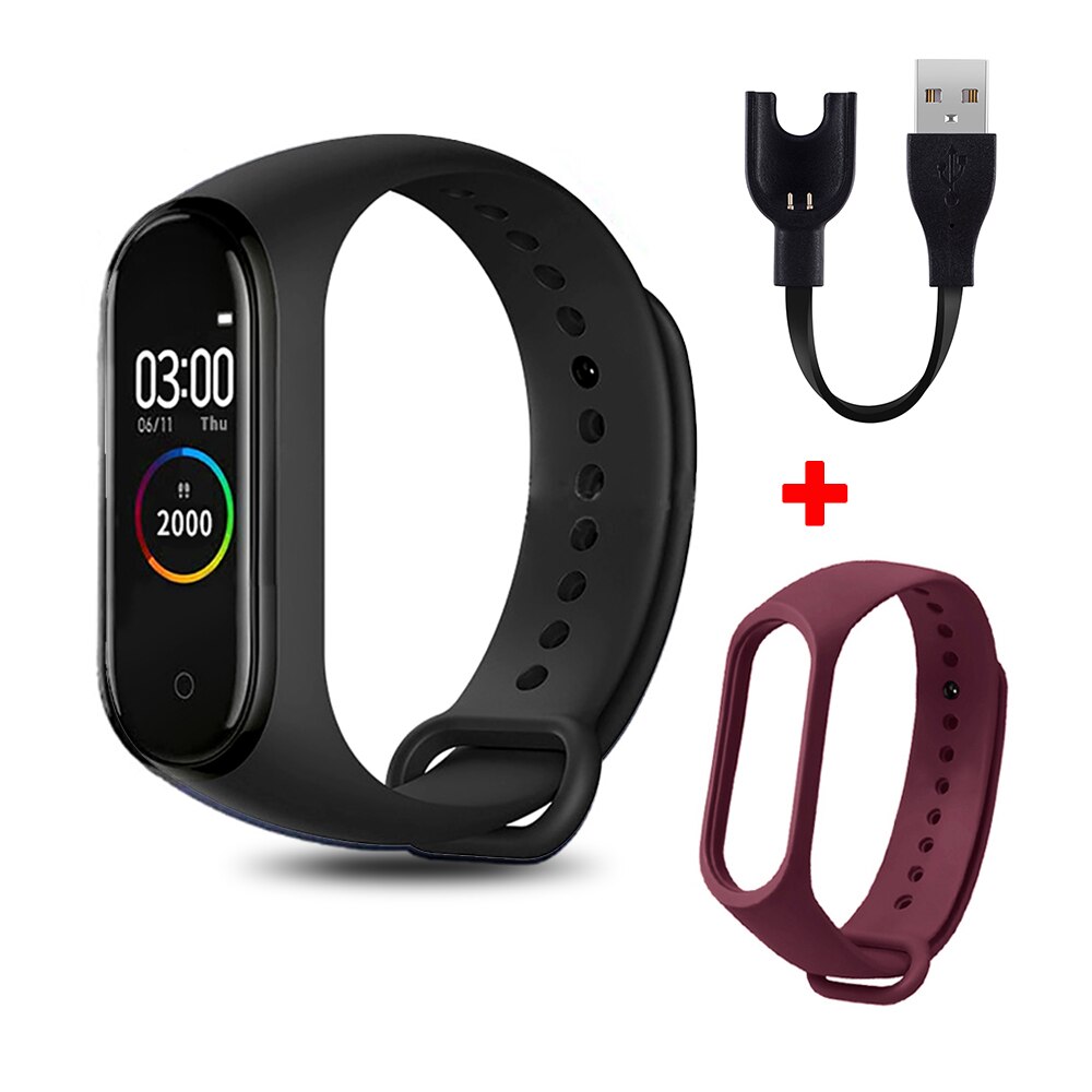 M4 Smart Wristband Waterproof Blood Pressure Heart Rate Monitor FitnessTracker Smart Bracelet M4 Band Watch Sport Pedometer: black N wine red