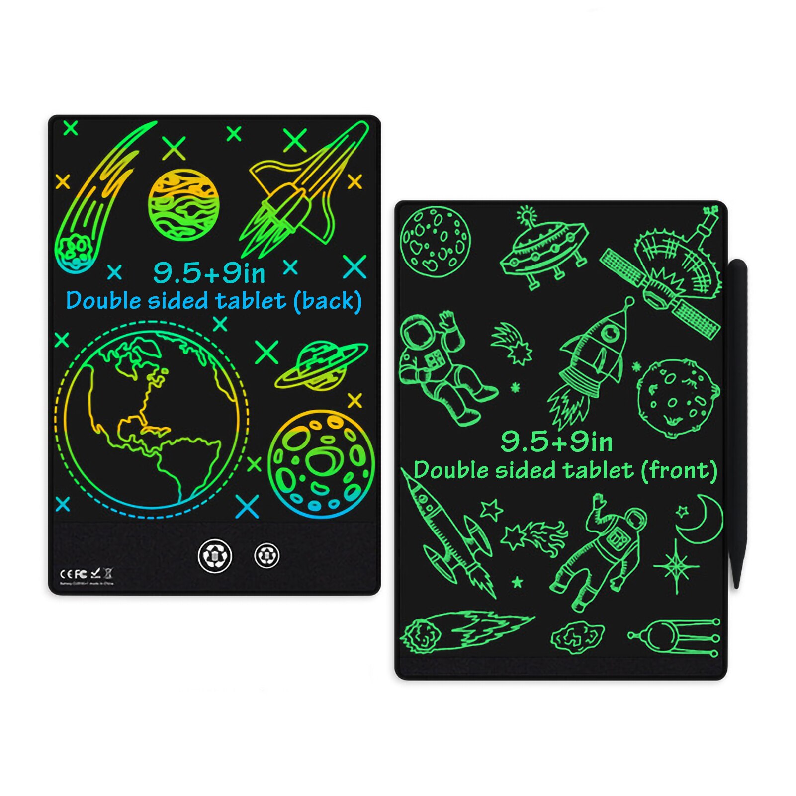 11.5/9.5/6.5 Inch Double-sided LCD Writing Tablet Full Screen with 2 Stylus Drawing Writing Taking Notes Leaving Messages: 9.5inch-Black