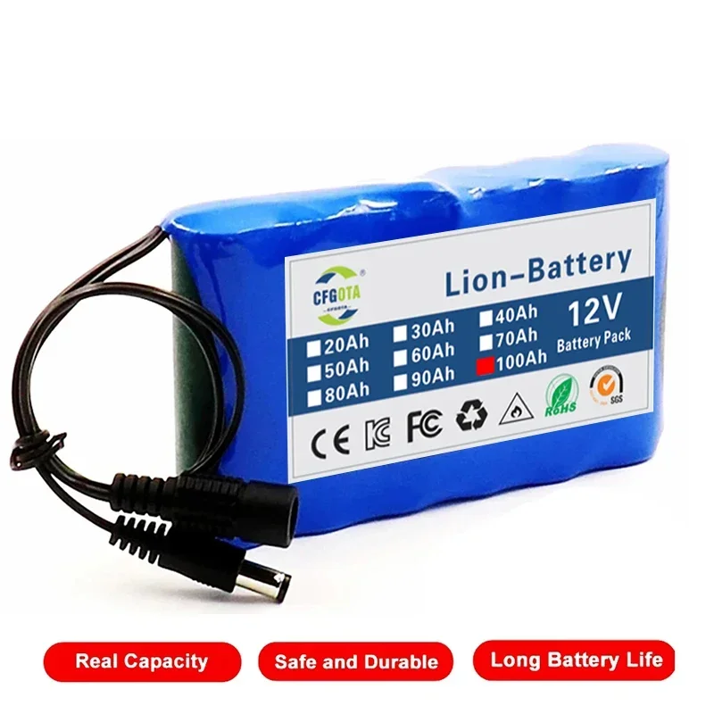 Portable 3S2P 12V 100000mah Rechargeable Li-Ion Battery, For LED Lamp Light Backup Powe Etc+ Charger