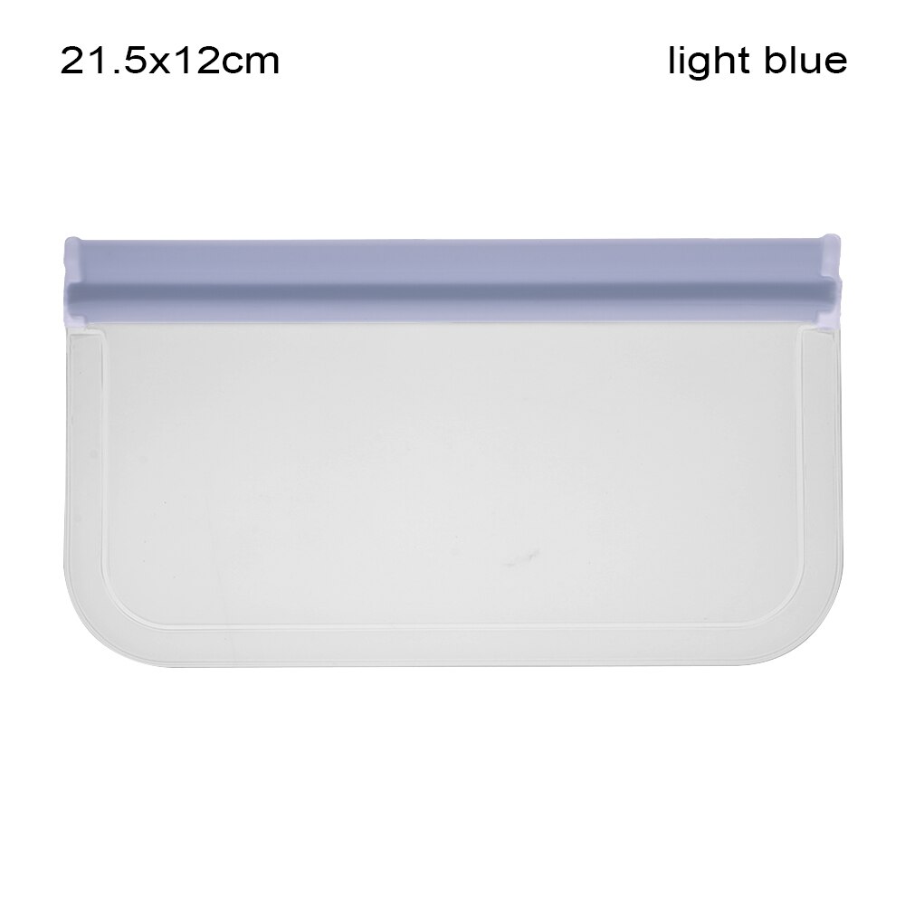 1pc doorschijnende siliconen zakjes voor het bewaren van verse levensmiddelen, lekvrije melk en fruitcontainers, herbruikbare, afgesloten staande zakken met ritssluiting: Lichtblauw 2