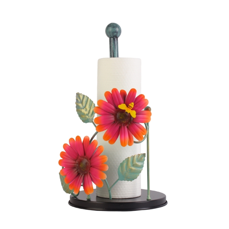 Countertop Paper Towel Holder Kitchen Roll Paper Stand Flowers Christmas Iron Napkin Stand Vertical Tissue Holder: Red