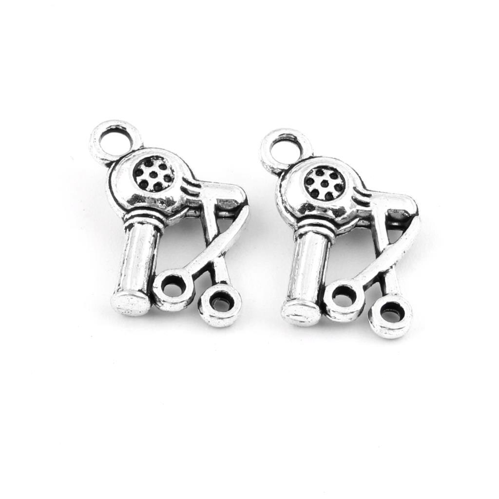 20 Pcs Antiek Zilver Mini Föhn Schaar Charms Barbershop Hanger Maken Kettingen Sieraden 16x12mm A532