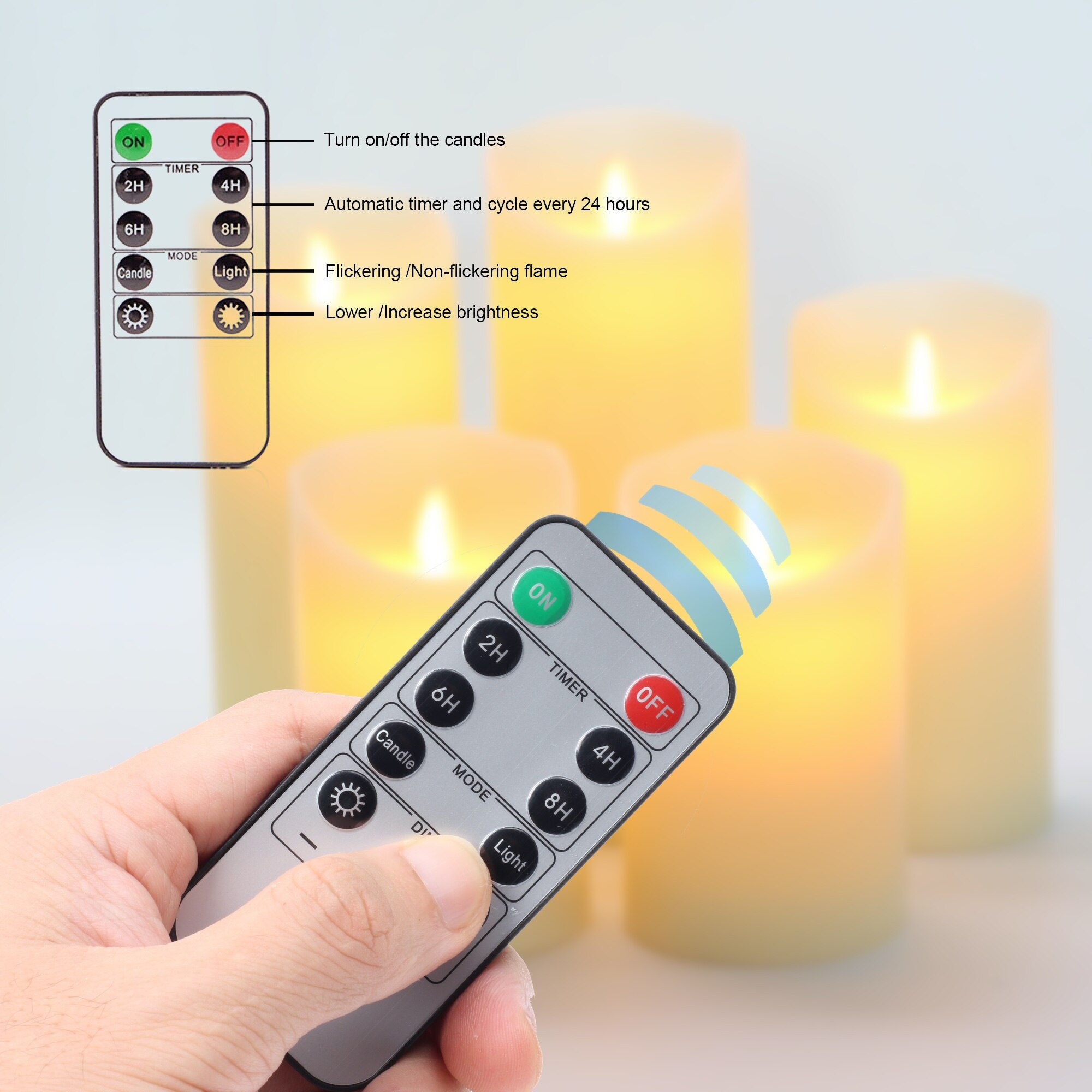Velas LED sin llama, pilares LED con pilas, cera Real y mecha de llama móvil, vela parpadeante con Control remoto