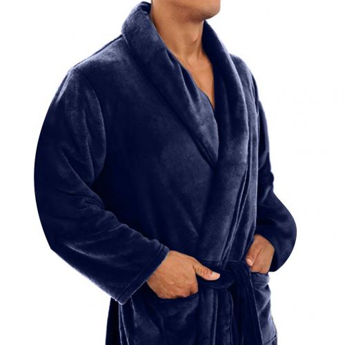 Men Shawl Collar Fleece Solid Color Long Bath Robe Home Gown Sleepwear