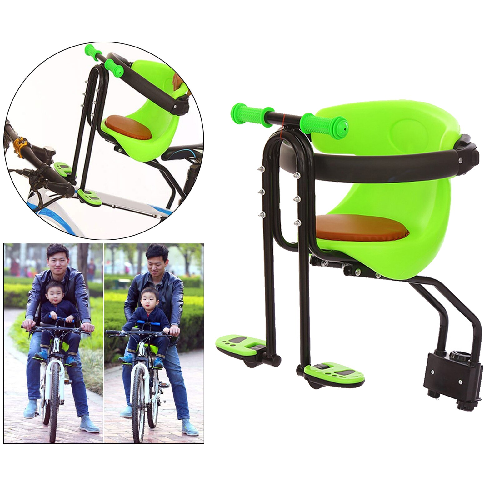 Baby Seat Safety Child Bicycle Seat Bike Front Kids Saddle with Foot Pedals Handrail Guardrail Support Rest for MTB Road Bike
