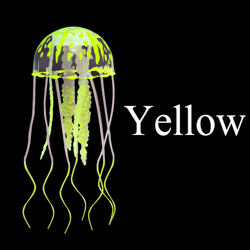 Colorido efecto brillante Artificial silicona vívida medusas pecera acuario decoración submarino ornamento decoración mascota acuática: YELLOW