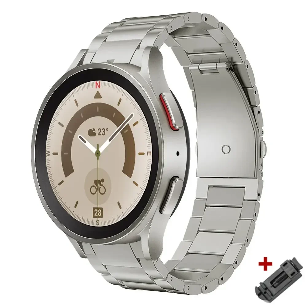 Correa de Metal de titanio sin huecos para Samsung Galaxy Watch 7/FE/6Classic 40 44mm 43mm 47mm 5Pro 45mm reloj 4 pulsera clásica 46 42mm: Beige / 20 mm