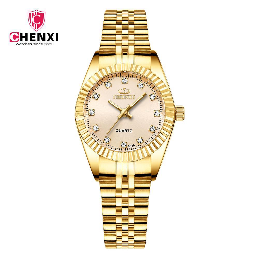 Chenxi-reloj dorado de cuarzo para hombre y mujer, cronógrafo de acero inoxidable, , 004a: Gold For Lady