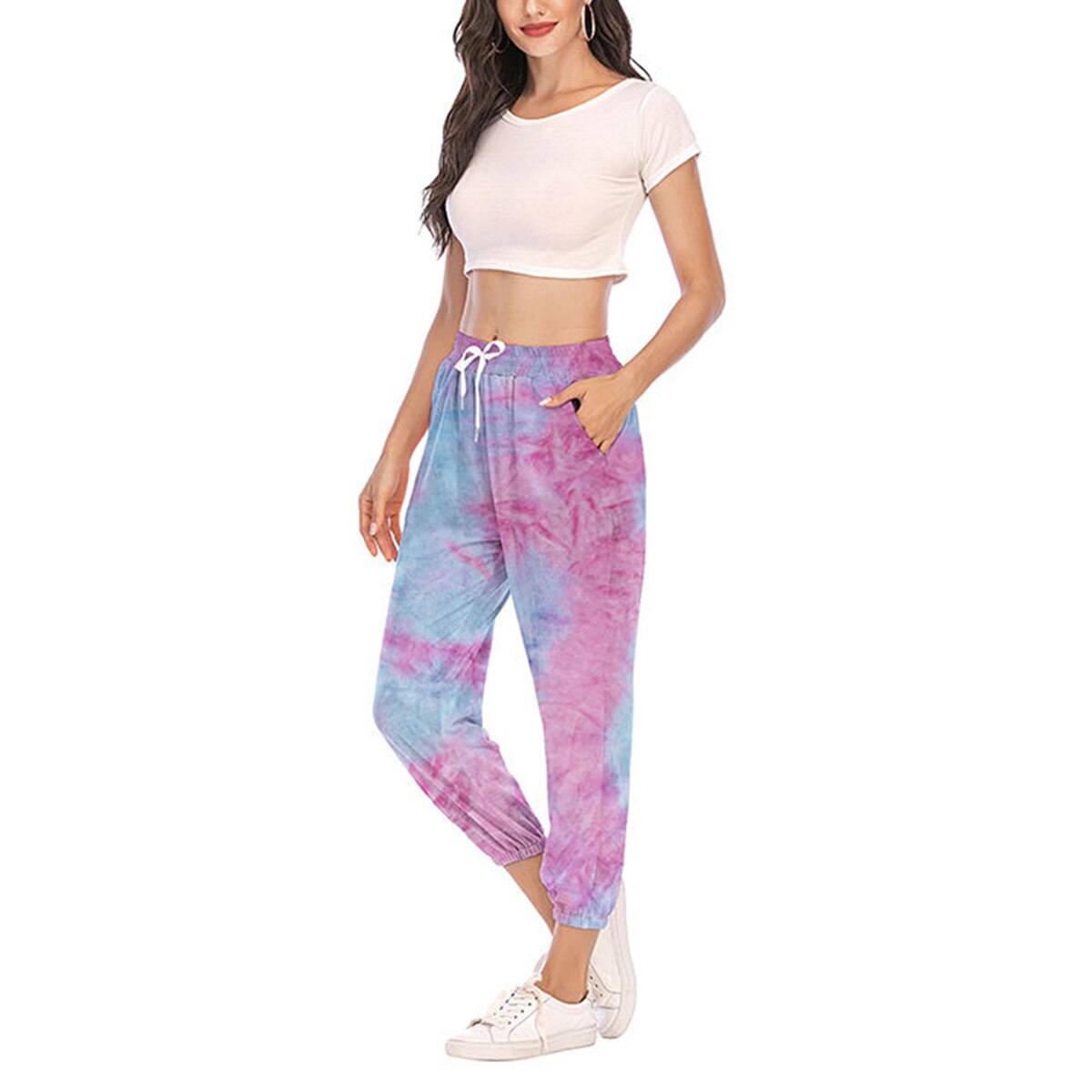 Dames trekkoord tie-dye broek casual joggingbroek sportbroek voor dames dames: B / S