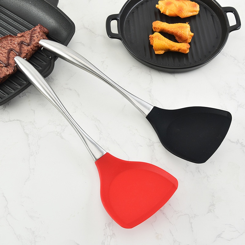 Silica Gel Shovel Stainless Steel Handle Cooking Spatula Non-Stick Silica Gel Spatula zhong shi chan Cooking Appliances