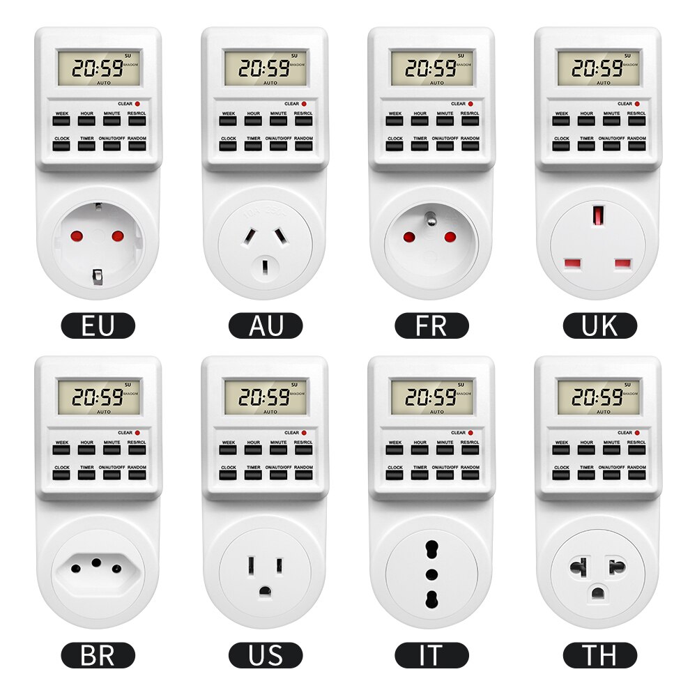 Digitale elektronische tijdschakelaar stopcontact kookwekker stopcontact 24-uurs programmeerbare timing stopcontact EU UK AU US BR FR IT TH-stekker