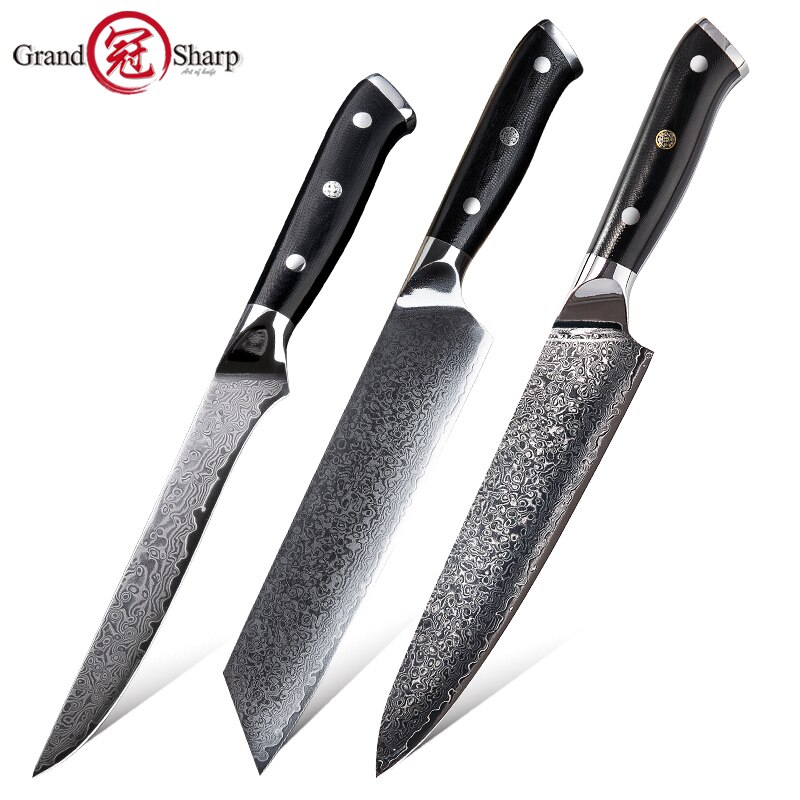 Grandsharp Damascus Knife Set 67 Layers vg10 Japanese Damascus Steel Chef Cleaver Boning Kiritsuke Santoku Kitchen Knives