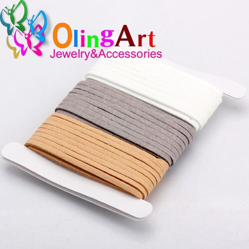 OlingArt 3*1.5mm 9M Faux Suede Cord /flat Leather Cord Rope/Line Accessory earrings Bracelet choker necklace jewelry making: HGR019 3PCS 3m