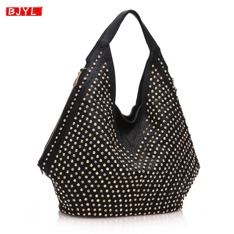 Bolsos de lujo a la con diamantes para mujer, bolso de hombro femenino de gran capacidad, bolso portátil con diamantes de imitación, bolsos dumpling con remaches