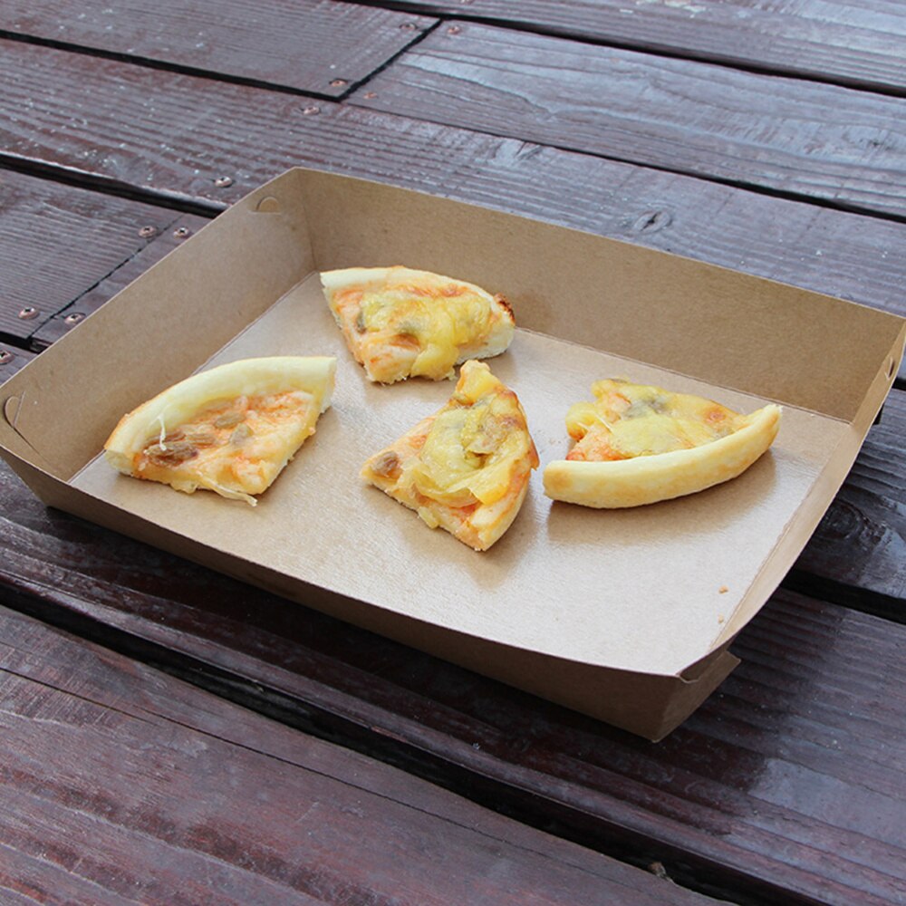 Plateau de service alimentaire en papier jetable, 30 pièces, revêtement en papier Kraft, boîte à collation en forme de bateau, frites, poulet (fond 16x11x4cm)