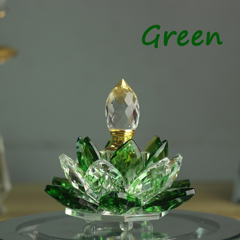 Decorative Crystal Lotus Flower Shape Refillable Perfume Oil Bottle Home Decoration: Green  