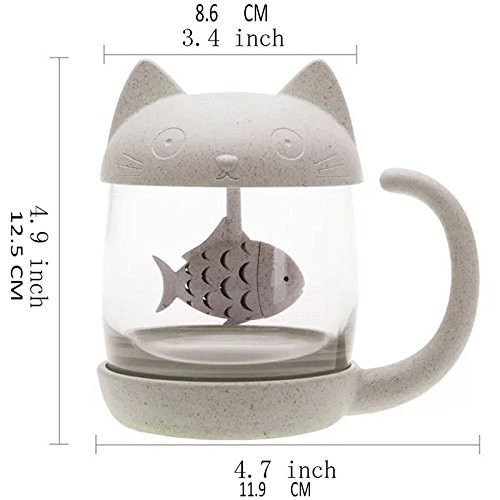 Katteglas te krus kop med fisk te infusionsfilter filter 250ml ( hvid)