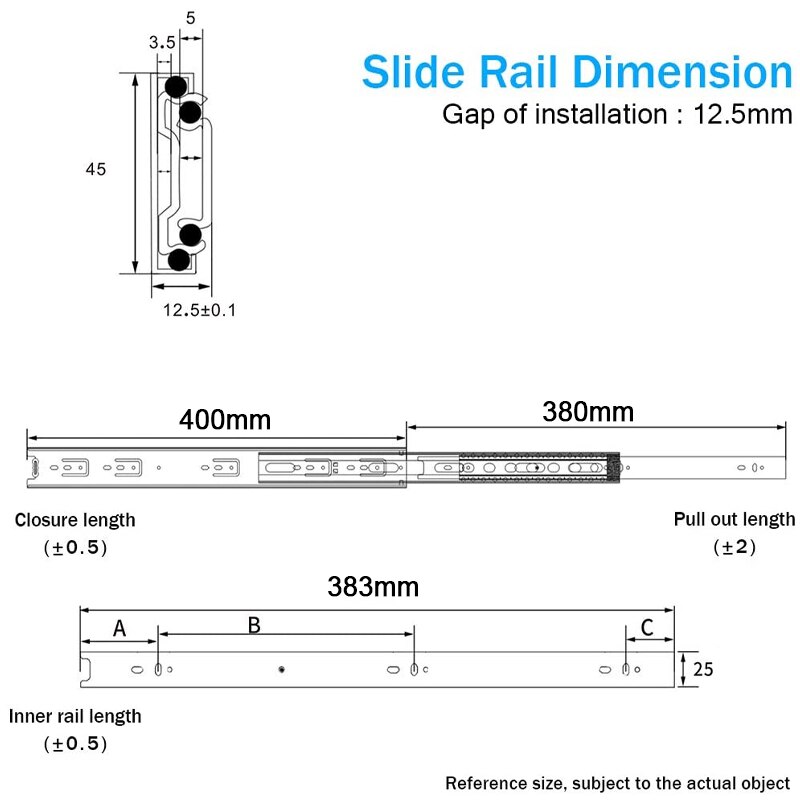 10 "-20" Lade Schuif Rail Soft Close Lade Rail Slide Rail Drie-Sectie Kast Slide Rail meubels Hardware