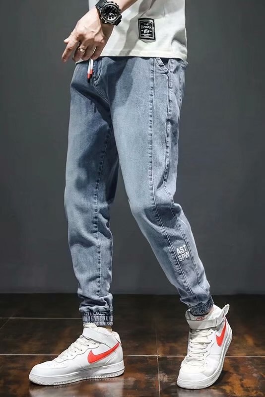 Blue Baggy Jeans Drawstring Waist Jeans Men Streetstyle Elastic-Pants-Mouth Kpop Clothes Hip Hop Harajuku S-5XL plus size