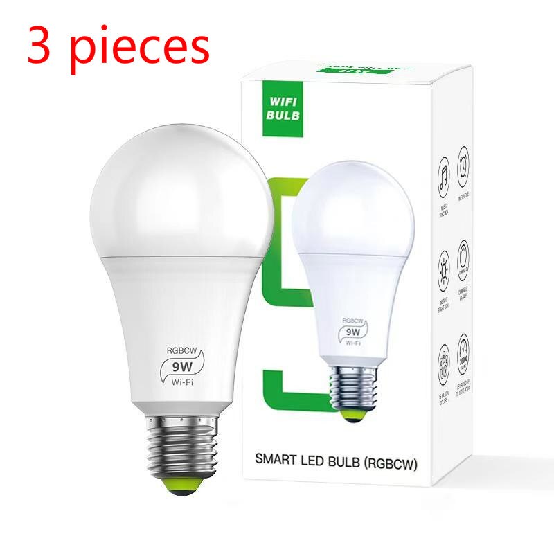 E27 WiFi Smart Light RGB LED Bulb 9W Sunrise Wake Up Lamp Dimmable Compatible With Alexa And Google Assistant: 3 pcs