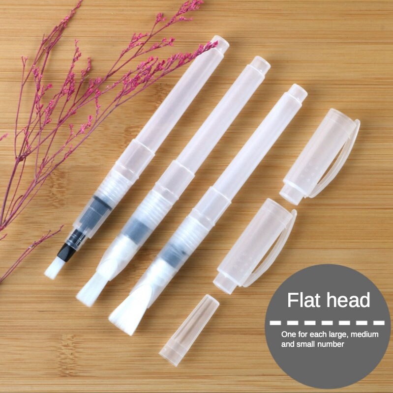 Tap Water Pen Set Water Injectie Zachte Hoofd Water-Absorberende Pen Aquarel Pen Set Art Speciale Beginners Lijn Tekening pen: (flat head) 3 Pcs