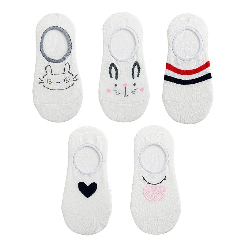 5 Pairs Lot Cotton Women Socks Female Casual Boat 3D Pack Cartoon Harajuku Cat Cute Heart Invisiable Funny Girl Ankle Sock Set: type 14