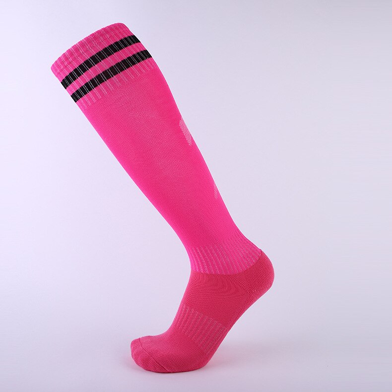 14 Color Non-slip Soccer Socks Kids & Adult Knee High Long Cotton Sport Football Team Socks Thick Towels Comfortable: Pink / Kids (7-12Years old)