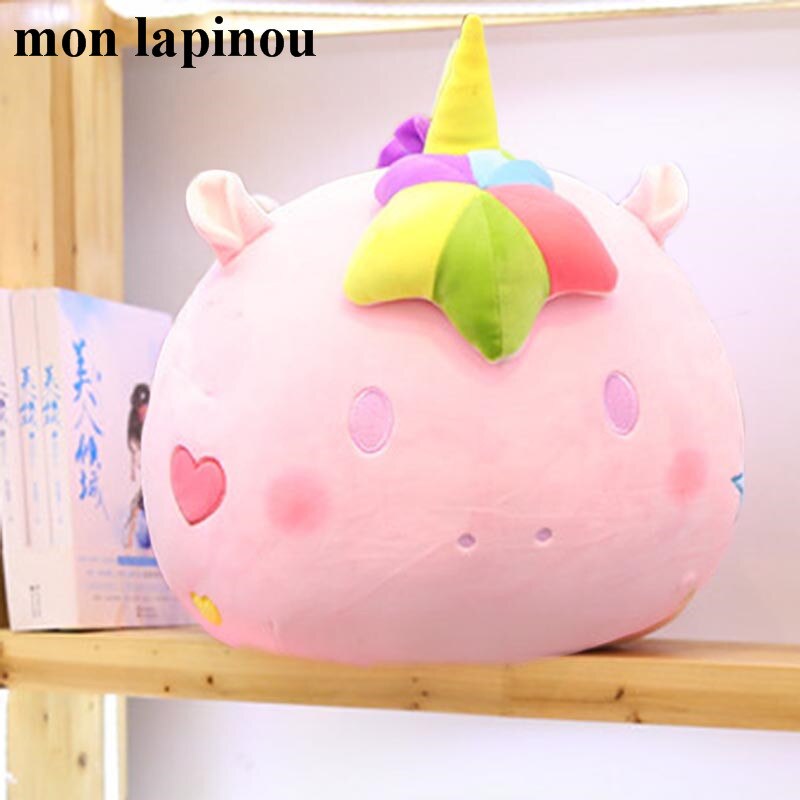 Licorne en peluche oreiller avec couverture 2 en 1 coussin rond forme licorne jouet oreiller multifonction enfants jouets pour petite amie: pink eyes open