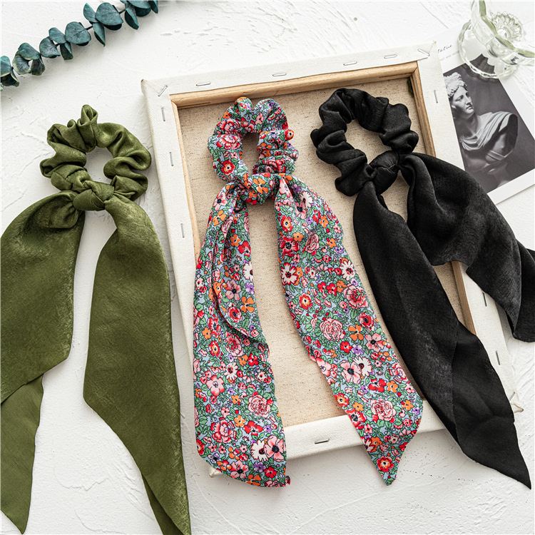estampado de leopardo lazo largo de satén cinta cola de caballo bufanda lazo para el cabello Scrunchies mujeres niñas bandas elásticas para el cabello accesorios para el cabello
